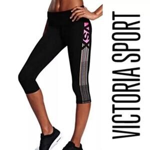 Victoria’s Secret VSX Sport Knockout Crop Workout Leggings Black Neon Med NWOT
